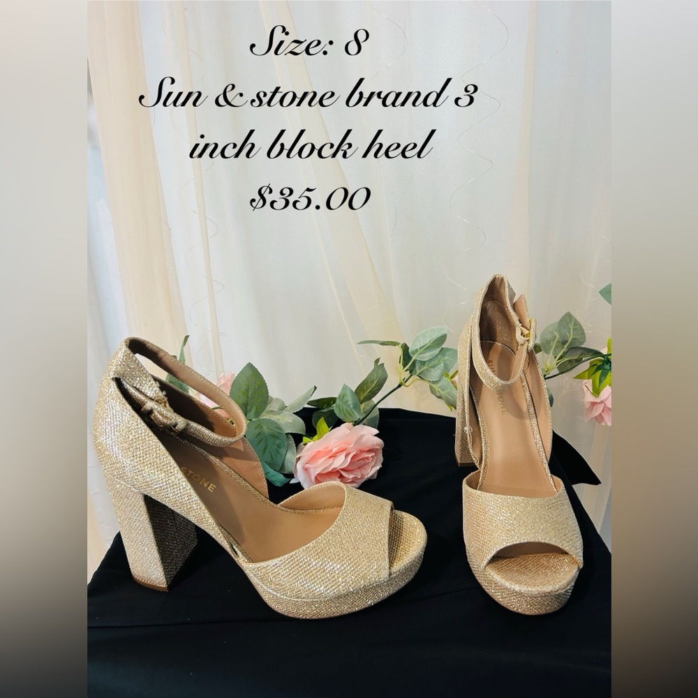 Sun + Stone Shimmering Gold Platform Heels